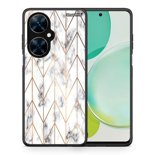 Θήκη Huawei Nova 11i Gold Geometric Marble από τη Smartfits με σχέδιο στο πίσω μέρος και μαύρο περίβλημα | Huawei Nova 11i Gold Geometric Marble case with colorful back and black bezels