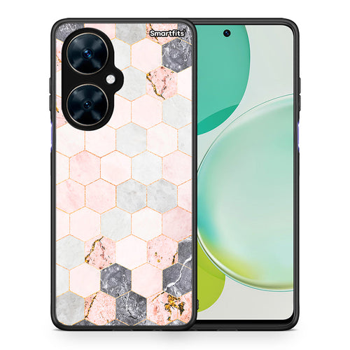 Θήκη Huawei Nova 11i Hexagon Pink Marble από τη Smartfits με σχέδιο στο πίσω μέρος και μαύρο περίβλημα | Huawei Nova 11i Hexagon Pink Marble case with colorful back and black bezels