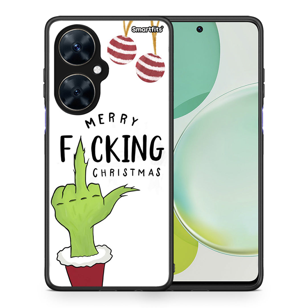 Θήκη Huawei Nova 11i Merry F Xmas από τη Smartfits με σχέδιο στο πίσω μέρος και μαύρο περίβλημα | Huawei Nova 11i Merry F Xmas case with colorful back and black bezels