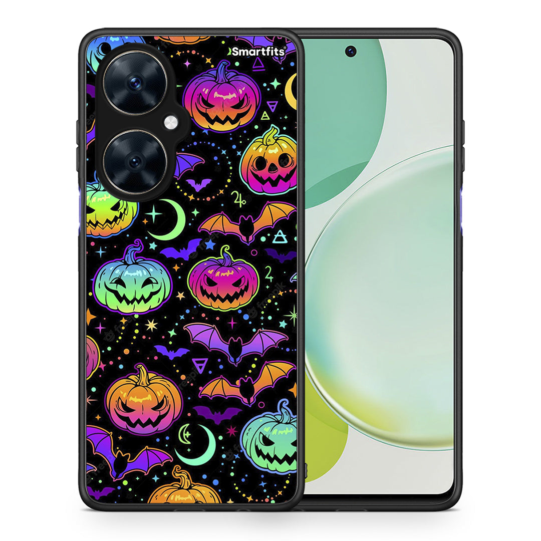 Θήκη Huawei Nova 11i Neon Halloween από τη Smartfits με σχέδιο στο πίσω μέρος και μαύρο περίβλημα | Huawei Nova 11i Neon Halloween case with colorful back and black bezels