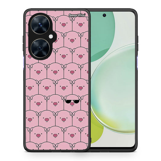 Θήκη Huawei Nova 11i Pig Glasses από τη Smartfits με σχέδιο στο πίσω μέρος και μαύρο περίβλημα | Huawei Nova 11i Pig Glasses case with colorful back and black bezels
