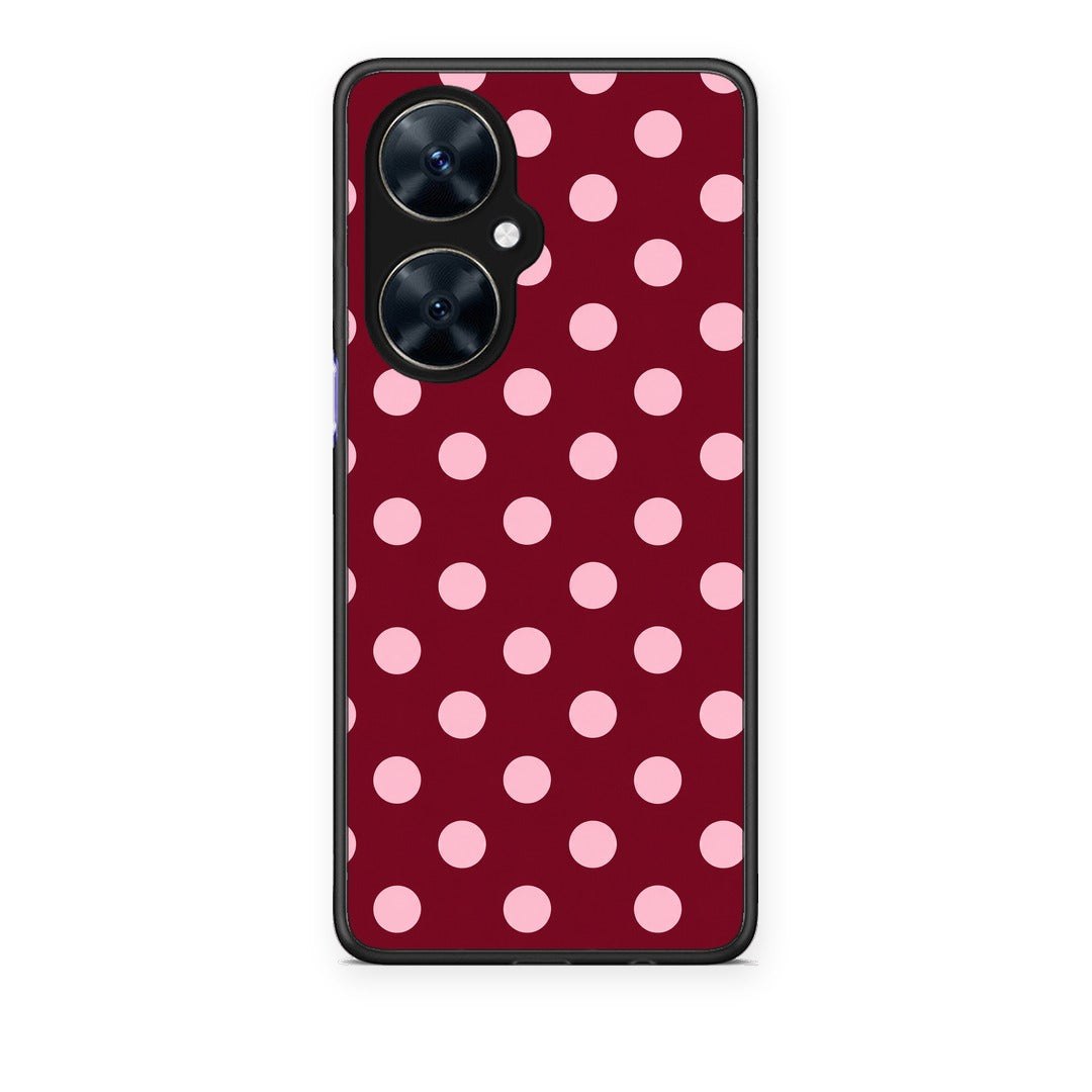 Θήκη Huawei Nova 11i Pink Polka Dots on Burgundy από τη Smartfits με σχέδιο στο πίσω μέρος και μαύρο περίβλημα | Huawei Nova 11i Pink Polka Dots on Burgundy case with colorful back and black bezels