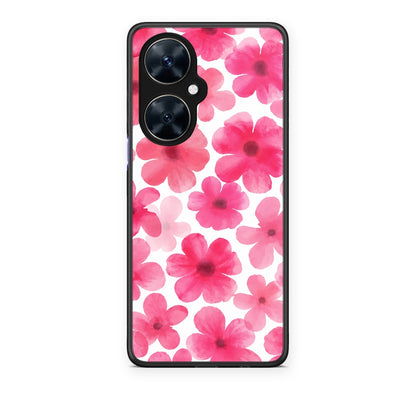 Θήκη Huawei Nova 11i Pink Watercolour Flowers on White από τη Smartfits με σχέδιο στο πίσω μέρος και μαύρο περίβλημα | Huawei Nova 11i Pink Watercolour Flowers on White case with colorful back and black bezels