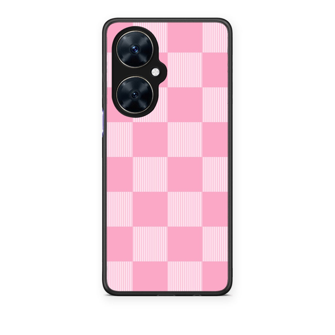 Θήκη Huawei Nova 11i Pink and White Striped Checks από τη Smartfits με σχέδιο στο πίσω μέρος και μαύρο περίβλημα | Huawei Nova 11i Pink and White Striped Checks case with colorful back and black bezels