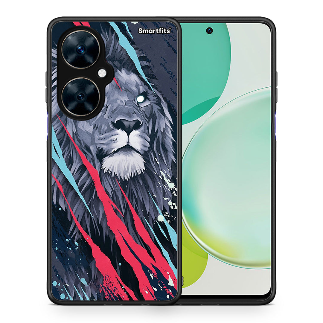 Θήκη Huawei Nova 11i Lion Designer PopArt από τη Smartfits με σχέδιο στο πίσω μέρος και μαύρο περίβλημα | Huawei Nova 11i Lion Designer PopArt case with colorful back and black bezels