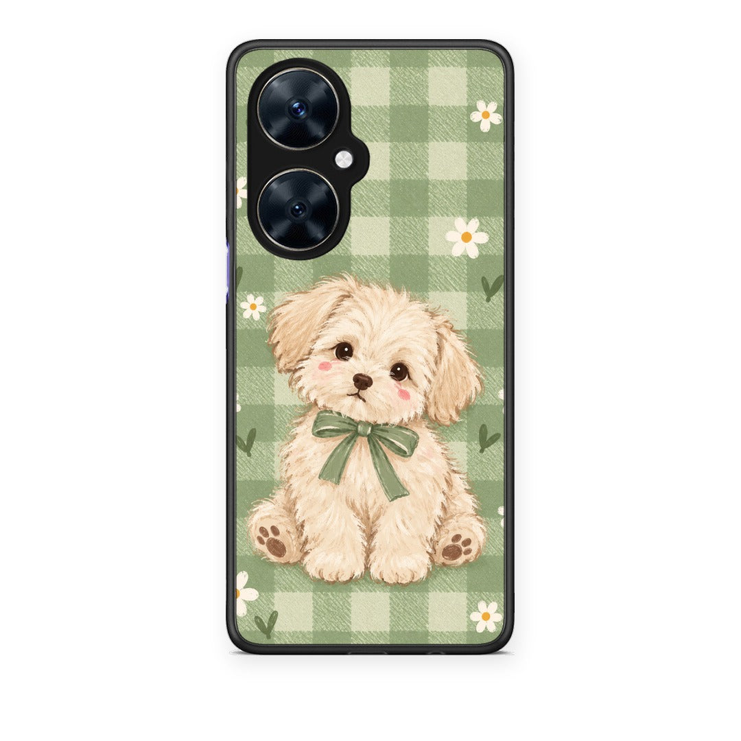 Θήκη Huawei Nova 11i Puppy and Daisies on Sage Gingham από τη Smartfits με σχέδιο στο πίσω μέρος και μαύρο περίβλημα | Huawei Nova 11i Puppy and Daisies on Sage Gingham case with colorful back and black bezels