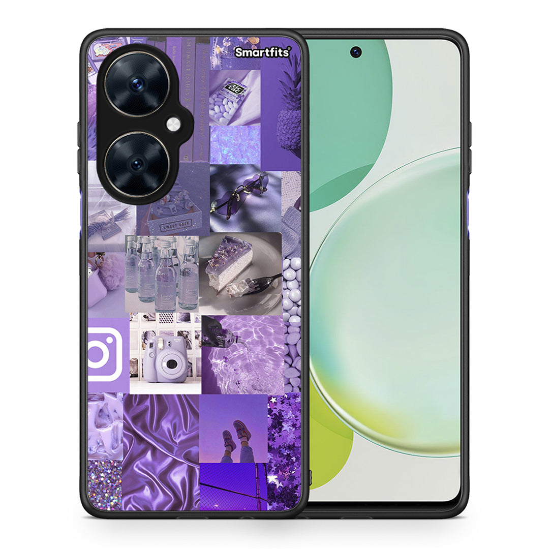 Θήκη Huawei Nova 11i Purple Aesthetic Collage από τη Smartfits με σχέδιο στο πίσω μέρος και μαύρο περίβλημα | Huawei Nova 11i Purple Aesthetic Collage case with colorful back and black bezels