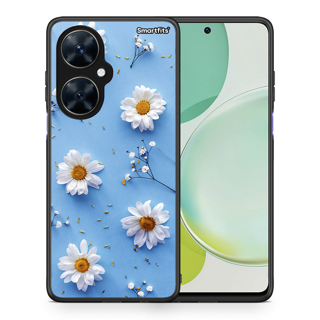 Θήκη Huawei Nova 11i Real Daisies από τη Smartfits με σχέδιο στο πίσω μέρος και μαύρο περίβλημα | Huawei Nova 11i Real Daisies case with colorful back and black bezels