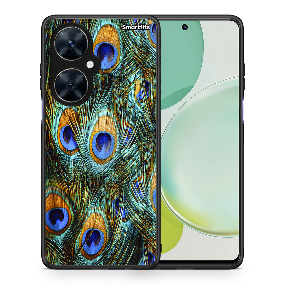 Θήκη Huawei Nova 11i Real Peacock Feathers από τη Smartfits με σχέδιο στο πίσω μέρος και μαύρο περίβλημα | Huawei Nova 11i Real Peacock Feathers case with colorful back and black bezels