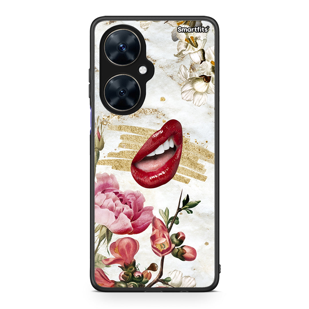Huawei Nova 11i Red Lips θήκη από τη Smartfits με σχέδιο στο πίσω μέρος και μαύρο περίβλημα | Smartphone case with colorful back and black bezels by Smartfits