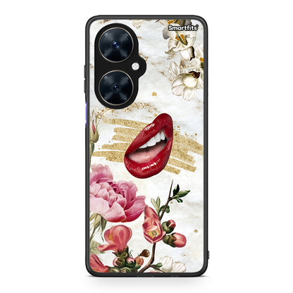 Huawei Nova 11i Red Lips θήκη από τη Smartfits με σχέδιο στο πίσω μέρος και μαύρο περίβλημα | Smartphone case with colorful back and black bezels by Smartfits