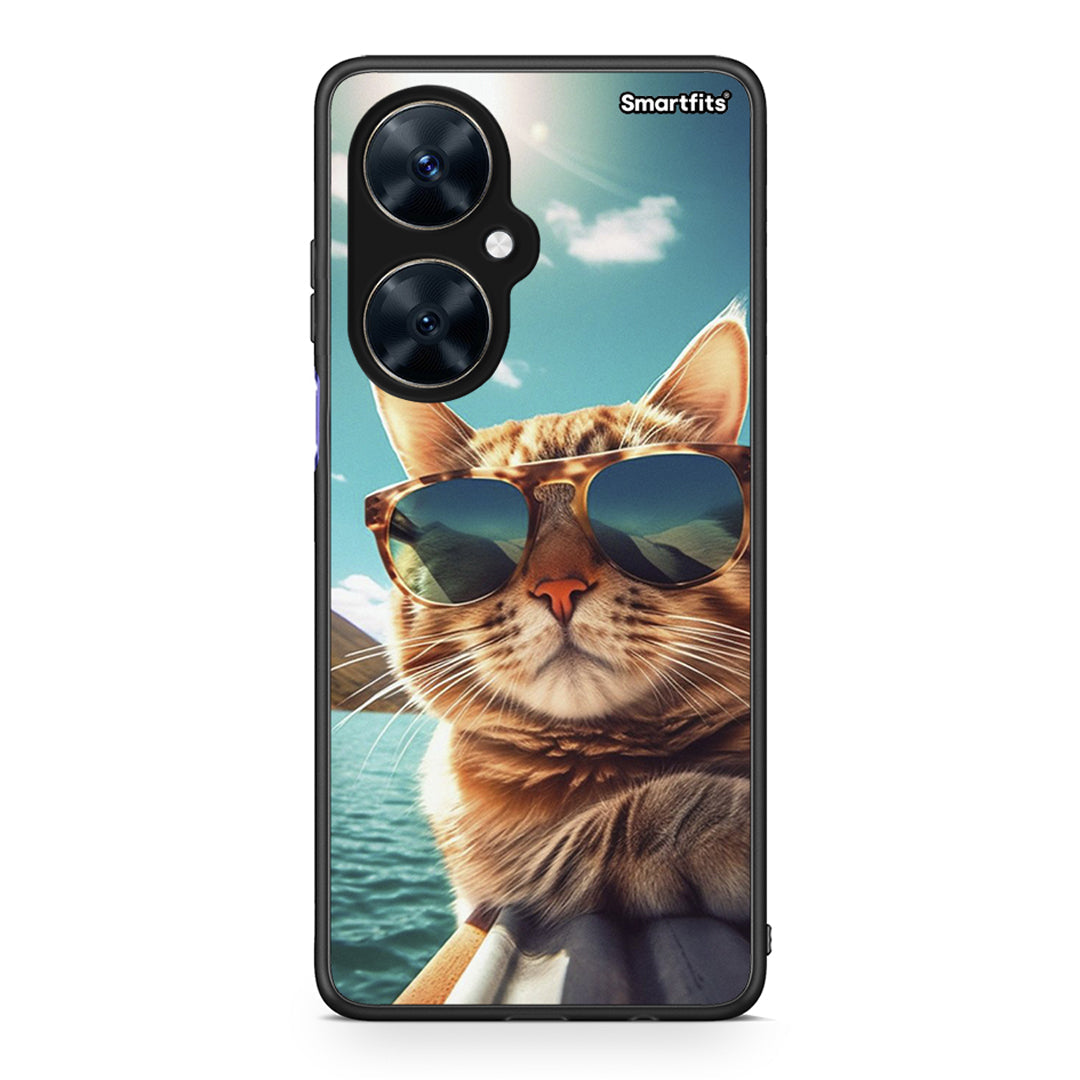 Huawei Nova 11i Summer Cat θήκη από τη Smartfits με σχέδιο στο πίσω μέρος και μαύρο περίβλημα | Smartphone case with colorful back and black bezels by Smartfits