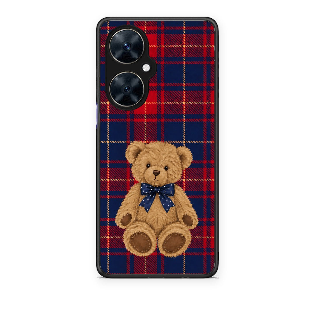 Θήκη Huawei Nova 11i Teddy Bear on Red and Navy Tartan από τη Smartfits με σχέδιο στο πίσω μέρος και μαύρο περίβλημα | Huawei Nova 11i Teddy Bear on Red and Navy Tartan case with colorful back and black bezels