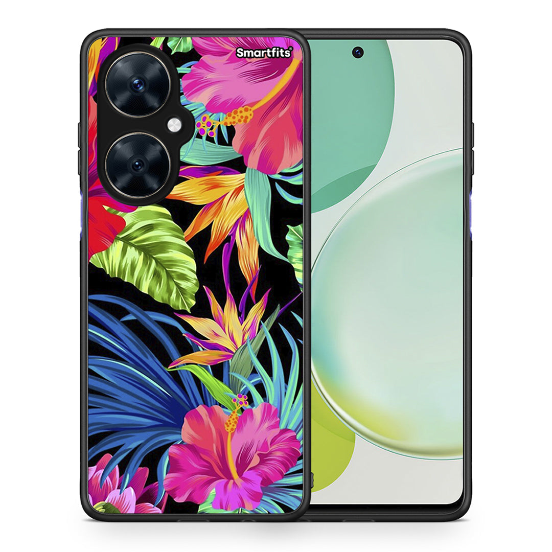 Θήκη Huawei Nova 11i Tropical Flowers από τη Smartfits με σχέδιο στο πίσω μέρος και μαύρο περίβλημα | Huawei Nova 11i Tropical Flowers case with colorful back and black bezels
