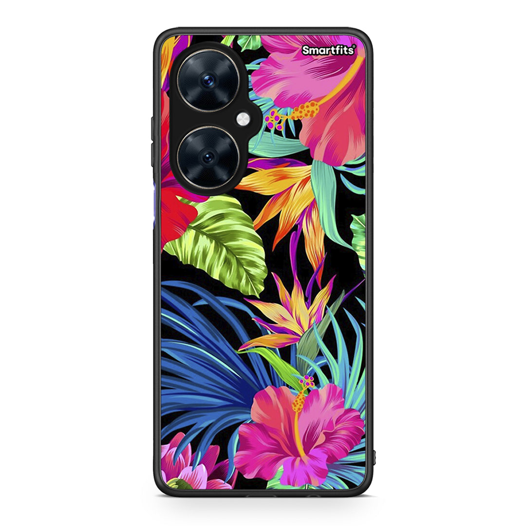 Huawei Nova 11i Tropical Flowers θήκη από τη Smartfits με σχέδιο στο πίσω μέρος και μαύρο περίβλημα | Smartphone case with colorful back and black bezels by Smartfits