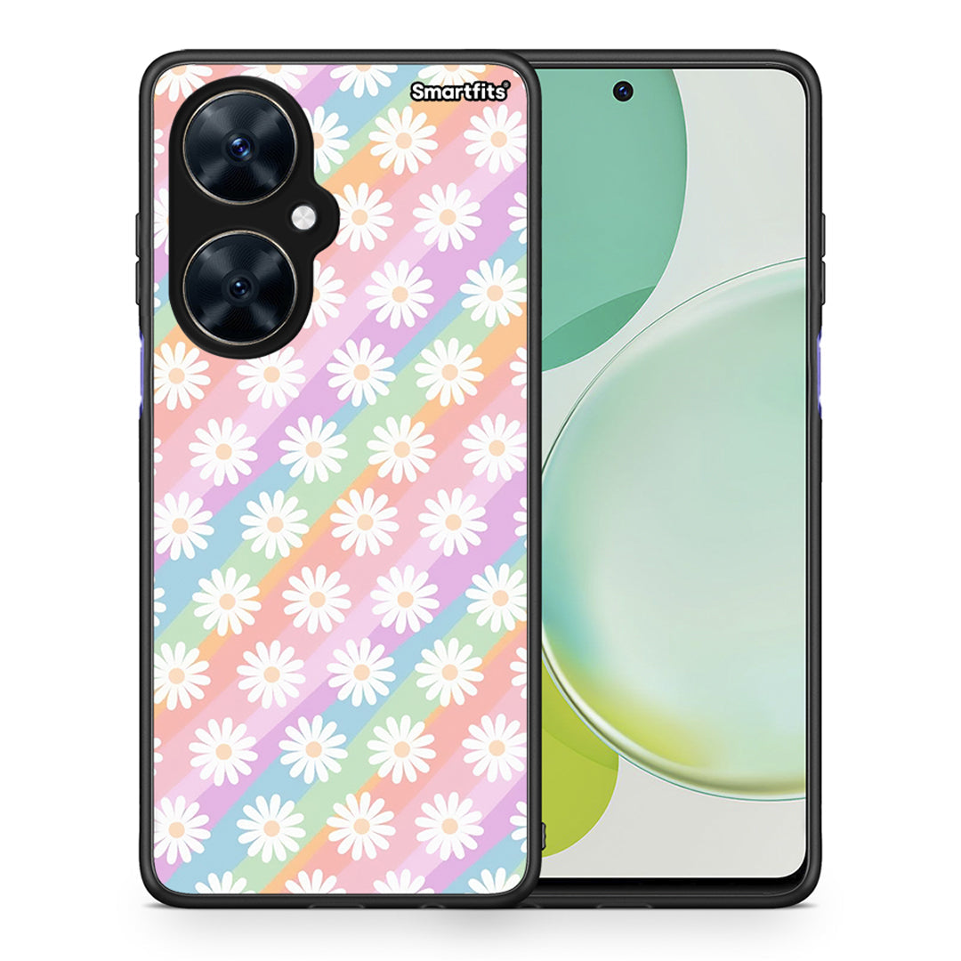 Θήκη Huawei Nova 11i White Daisies από τη Smartfits με σχέδιο στο πίσω μέρος και μαύρο περίβλημα | Huawei Nova 11i White Daisies case with colorful back and black bezels