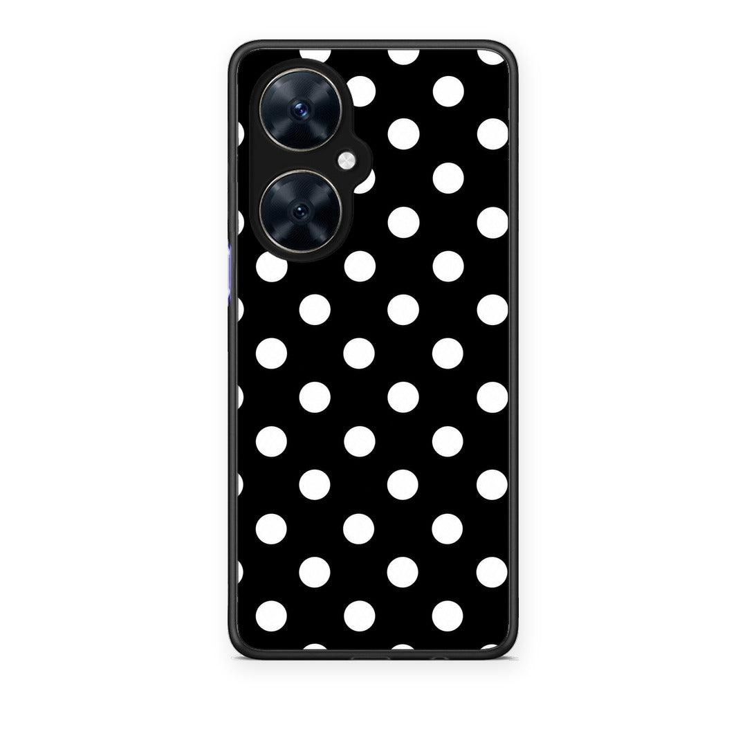 Θήκη Huawei Nova 11i White Polka Dots on Black από τη Smartfits με σχέδιο στο πίσω μέρος και μαύρο περίβλημα | Huawei Nova 11i White Polka Dots on Black case with colorful back and black bezels