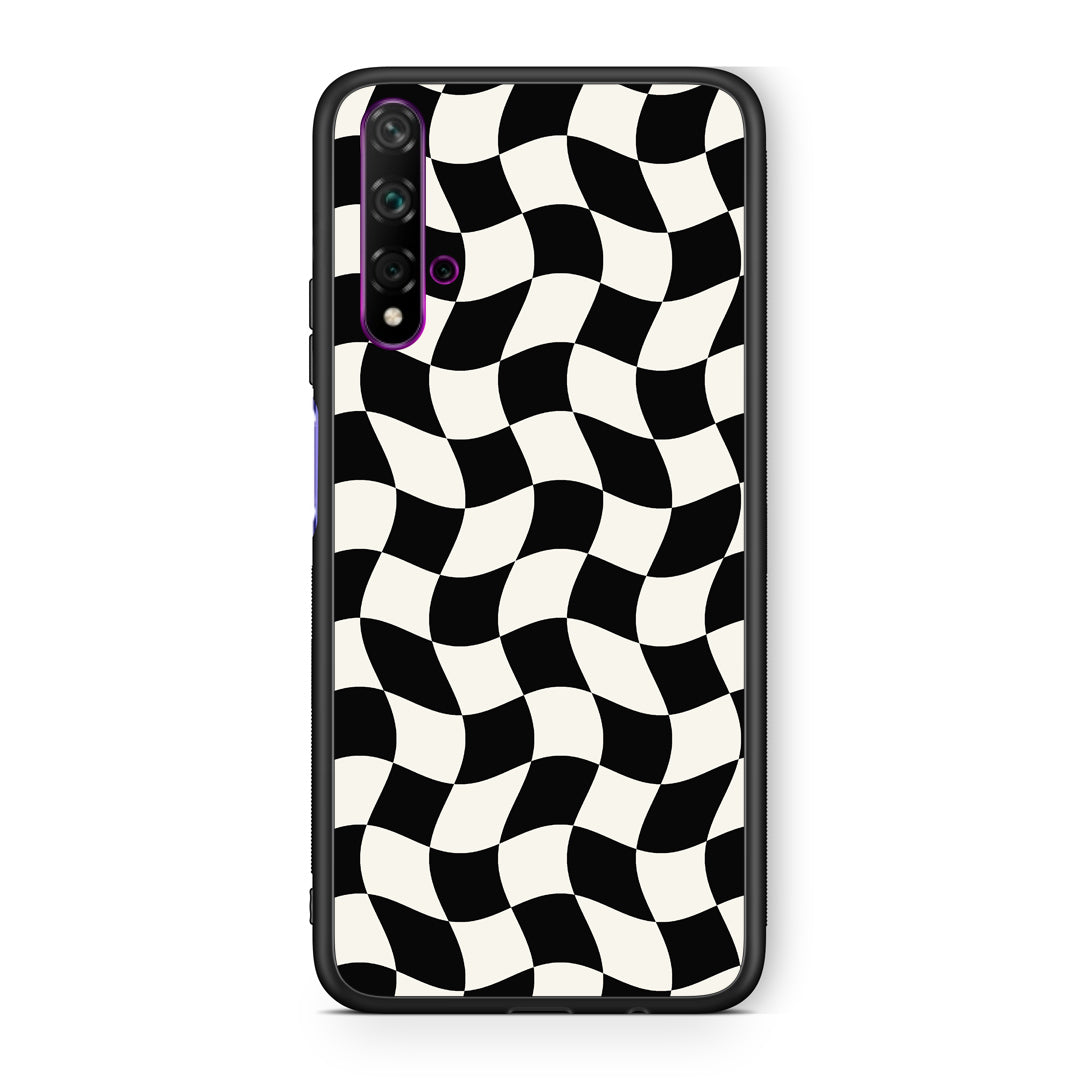 Θήκη Huawei Nova 5T / Honor 20 Black and Cream Wavy Checkerboard από τη Smartfits με σχέδιο στο πίσω μέρος και μαύρο περίβλημα | Huawei Nova 5T / Honor 20 Black and Cream Wavy Checkerboard case with colorful back and black bezels