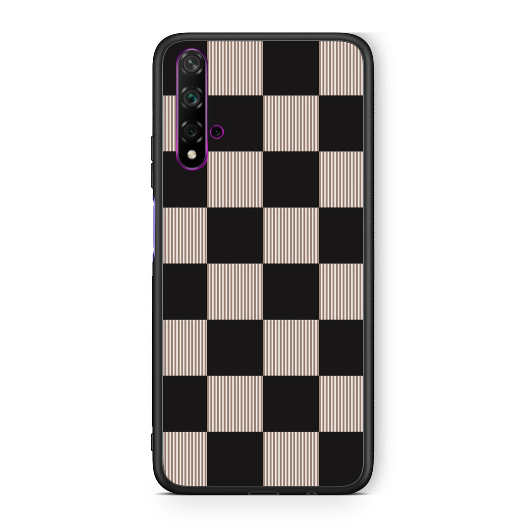 Θήκη Huawei Nova 5T / Honor 20 Black and Taupe Striped Checks από τη Smartfits με σχέδιο στο πίσω μέρος και μαύρο περίβλημα | Huawei Nova 5T / Honor 20 Black and Taupe Striped Checks case with colorful back and black bezels