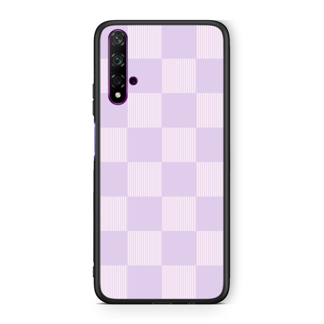 Θήκη Huawei Nova 5T / Honor 20 Lilac and Cream Striped Checks από τη Smartfits με σχέδιο στο πίσω μέρος και μαύρο περίβλημα | Huawei Nova 5T / Honor 20 Lilac and Cream Striped Checks case with colorful back and black bezels