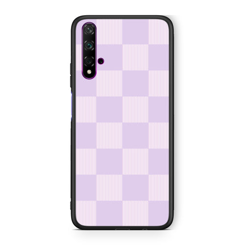 Θήκη Huawei Nova 5T / Honor 20 Lilac and Cream Striped Checks από τη Smartfits με σχέδιο στο πίσω μέρος και μαύρο περίβλημα | Huawei Nova 5T / Honor 20 Lilac and Cream Striped Checks case with colorful back and black bezels