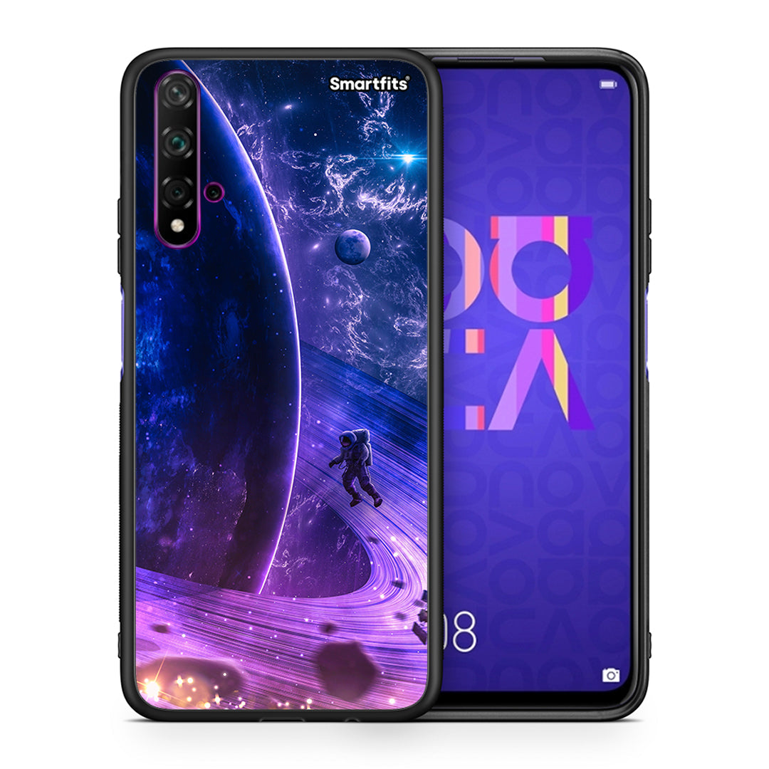 Θήκη Huawei Nova 5T/Honor 20 Lost Astronaut από τη Smartfits με σχέδιο στο πίσω μέρος και μαύρο περίβλημα | Huawei Nova 5T/Honor 20 Lost Astronaut case with colorful back and black bezels