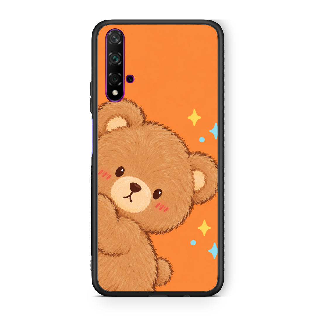 Θήκη Huawei Nova 5T / Honor 20 Peekaboo Teddy on Orange από τη Smartfits με σχέδιο στο πίσω μέρος και μαύρο περίβλημα | Huawei Nova 5T / Honor 20 Peekaboo Teddy on Orange case with colorful back and black bezels