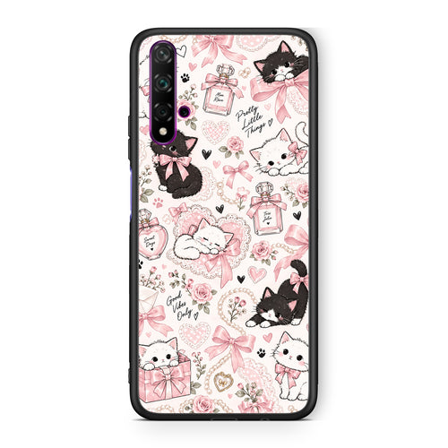 Θήκη Huawei Nova 5T / Honor 20 Pink Bows and Kittens Collage από τη Smartfits με σχέδιο στο πίσω μέρος και μαύρο περίβλημα | Huawei Nova 5T / Honor 20 Pink Bows and Kittens Collage case with colorful back and black bezels