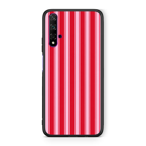 Θήκη Huawei Nova 5T / Honor 20 Red and Pink Vertical Pinstripes από τη Smartfits με σχέδιο στο πίσω μέρος και μαύρο περίβλημα | Huawei Nova 5T / Honor 20 Red and Pink Vertical Pinstripes case with colorful back and black bezels