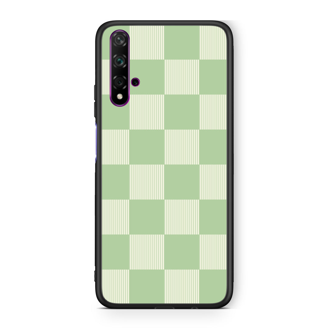 Θήκη Huawei Nova 5T / Honor 20 Sage and Cream Striped Checks από τη Smartfits με σχέδιο στο πίσω μέρος και μαύρο περίβλημα | Huawei Nova 5T / Honor 20 Sage and Cream Striped Checks case with colorful back and black bezels