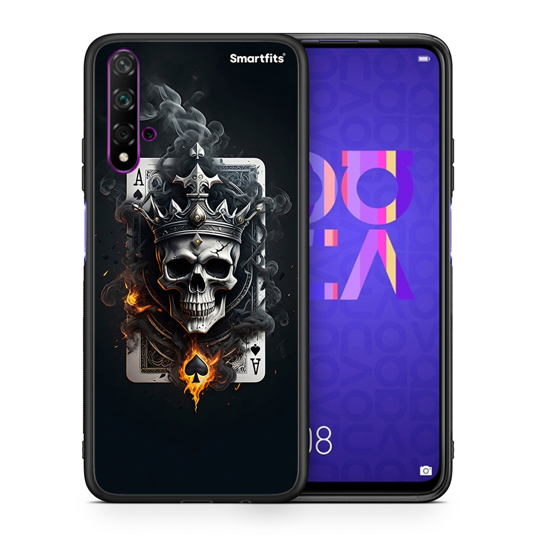 Θήκη Huawei Nova 5T/Honor 20 Skull King Ace από τη Smartfits με σχέδιο στο πίσω μέρος και μαύρο περίβλημα | Huawei Nova 5T/Honor 20 Skull King Ace case with colorful back and black bezels