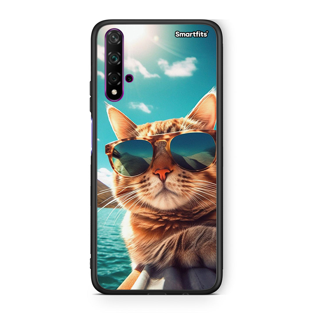 Huawei Nova 5T Summer Cat θήκη από τη Smartfits με σχέδιο στο πίσω μέρος και μαύρο περίβλημα | Smartphone case with colorful back and black bezels by Smartfits