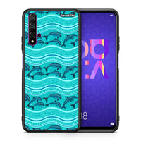 Thumbnail for Θήκη Huawei Nova 5T/Honor 20 Swimming Dolphins από τη Smartfits με σχέδιο στο πίσω μέρος και μαύρο περίβλημα | Huawei Nova 5T/Honor 20 Swimming Dolphins case with colorful back and black bezels