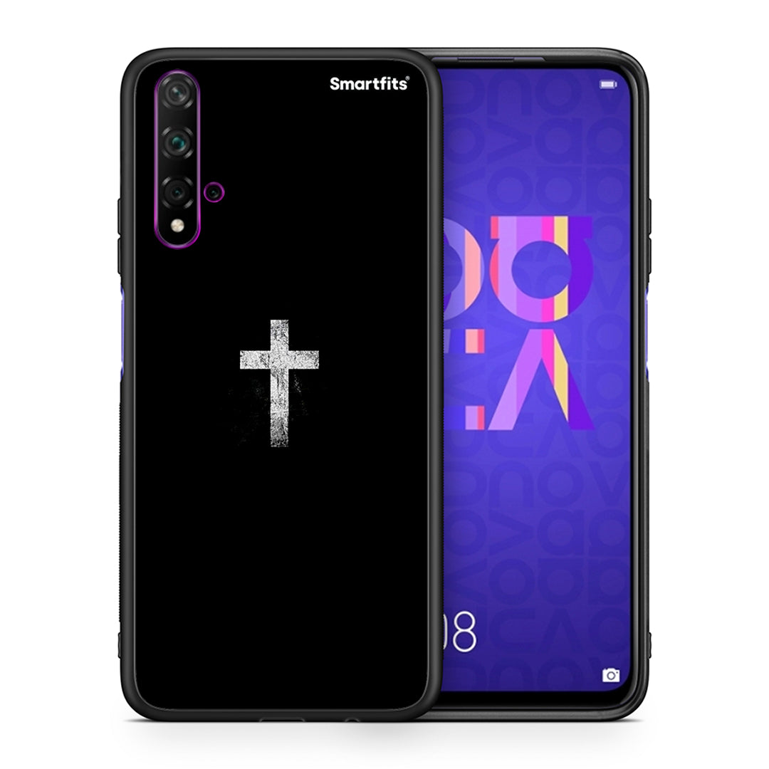 Θήκη Huawei Nova 5T/Honor 20 White Cross από τη Smartfits με σχέδιο στο πίσω μέρος και μαύρο περίβλημα | Huawei Nova 5T/Honor 20 White Cross case with colorful back and black bezels