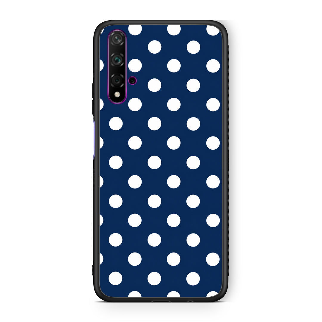 Θήκη Huawei Nova 5T / Honor 20 White Large Polka Dots on Navy από τη Smartfits με σχέδιο στο πίσω μέρος και μαύρο περίβλημα | Huawei Nova 5T / Honor 20 White Large Polka Dots on Navy case with colorful back and black bezels