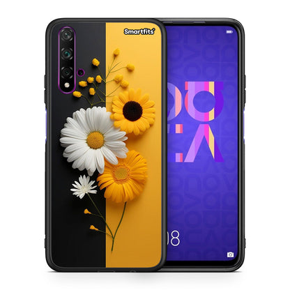 Θήκη Huawei Nova 5T/Honor 20 Yellow Daisies από τη Smartfits με σχέδιο στο πίσω μέρος και μαύρο περίβλημα | Huawei Nova 5T/Honor 20 Yellow Daisies case with colorful back and black bezels