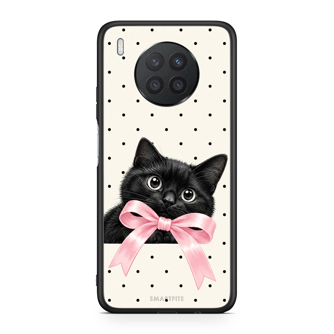 Θήκη Huawei Nova 8i / Honor 50 Lite Black Kitten Pink Bow and Polka Dots από τη Smartfits με σχέδιο στο πίσω μέρος και μαύρο περίβλημα | Huawei Nova 8i / Honor 50 Lite Black Kitten Pink Bow and Polka Dots case with colorful back and black bezels