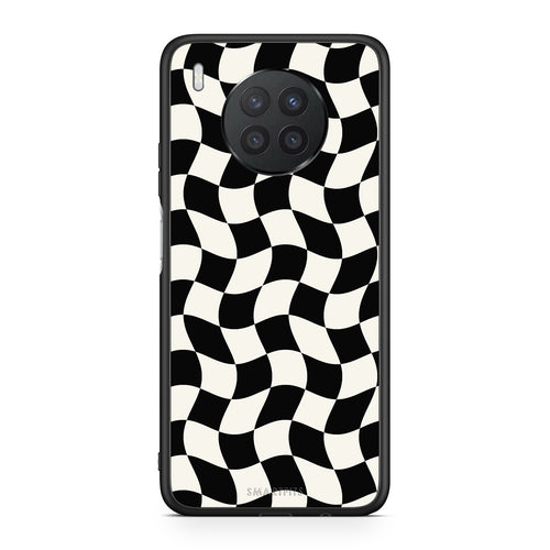 Θήκη Huawei Nova 8i / Honor 50 Lite Black and Cream Wavy Checkerboard από τη Smartfits με σχέδιο στο πίσω μέρος και μαύρο περίβλημα | Huawei Nova 8i / Honor 50 Lite Black and Cream Wavy Checkerboard case with colorful back and black bezels