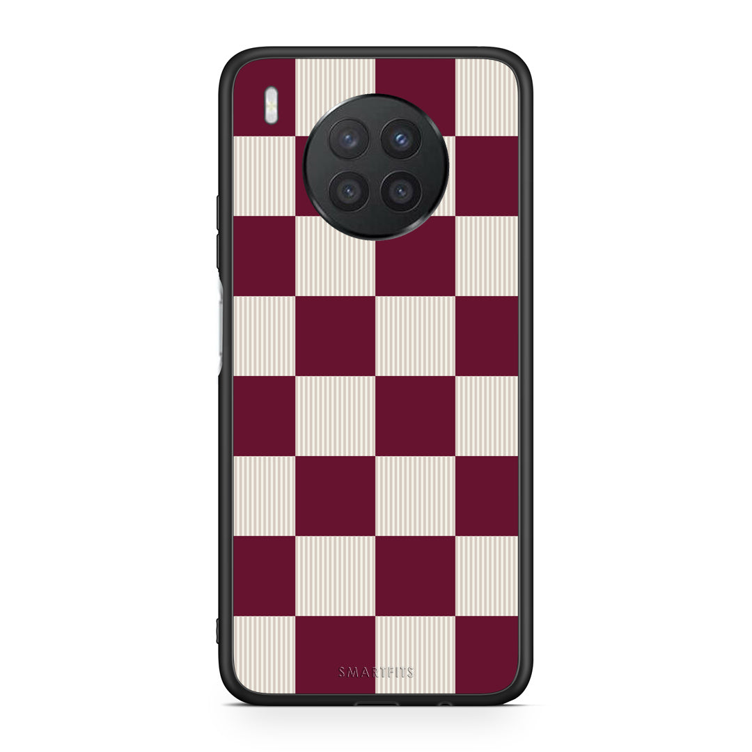 Θήκη Huawei Nova 8i / Honor 50 Lite Burgundy and Cream Striped Checks από τη Smartfits με σχέδιο στο πίσω μέρος και μαύρο περίβλημα | Huawei Nova 8i / Honor 50 Lite Burgundy and Cream Striped Checks case with colorful back and black bezels