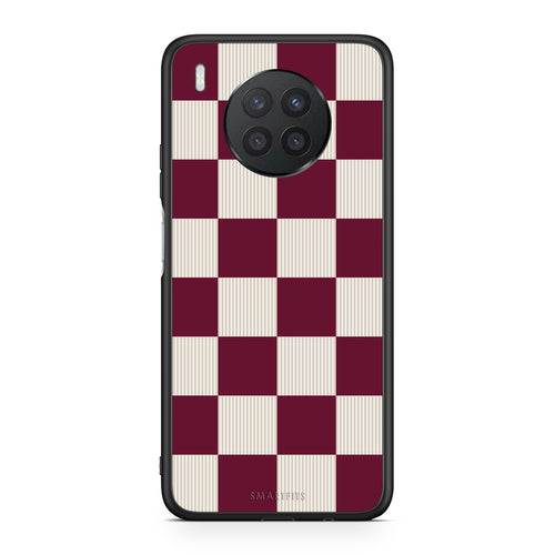 Θήκη Huawei Nova 8i / Honor 50 Lite Burgundy and Cream Striped Checks από τη Smartfits με σχέδιο στο πίσω μέρος και μαύρο περίβλημα | Huawei Nova 8i / Honor 50 Lite Burgundy and Cream Striped Checks case with colorful back and black bezels