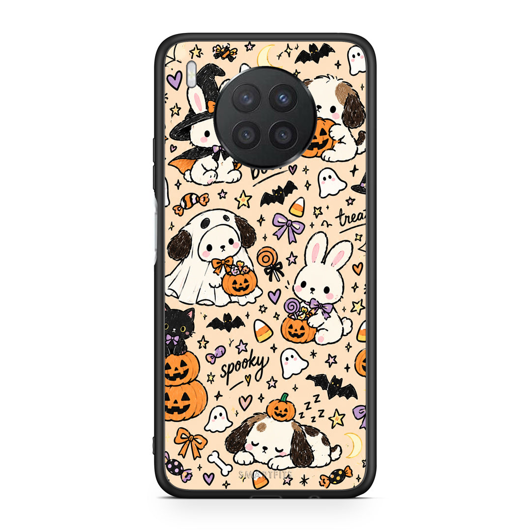 Θήκη Huawei Nova 8i / Honor 50 Lite Halloween Puppies and Friends on Cream από τη Smartfits με σχέδιο στο πίσω μέρος και μαύρο περίβλημα | Huawei Nova 8i / Honor 50 Lite Halloween Puppies and Friends on Cream case with colorful back and black bezels