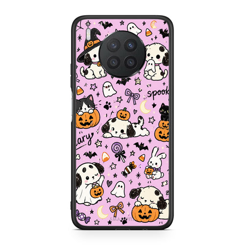 Θήκη Huawei Nova 8i / Honor 50 Lite Halloween Puppies and Friends on Lilac από τη Smartfits με σχέδιο στο πίσω μέρος και μαύρο περίβλημα | Huawei Nova 8i / Honor 50 Lite Halloween Puppies and Friends on Lilac case with colorful back and black bezels