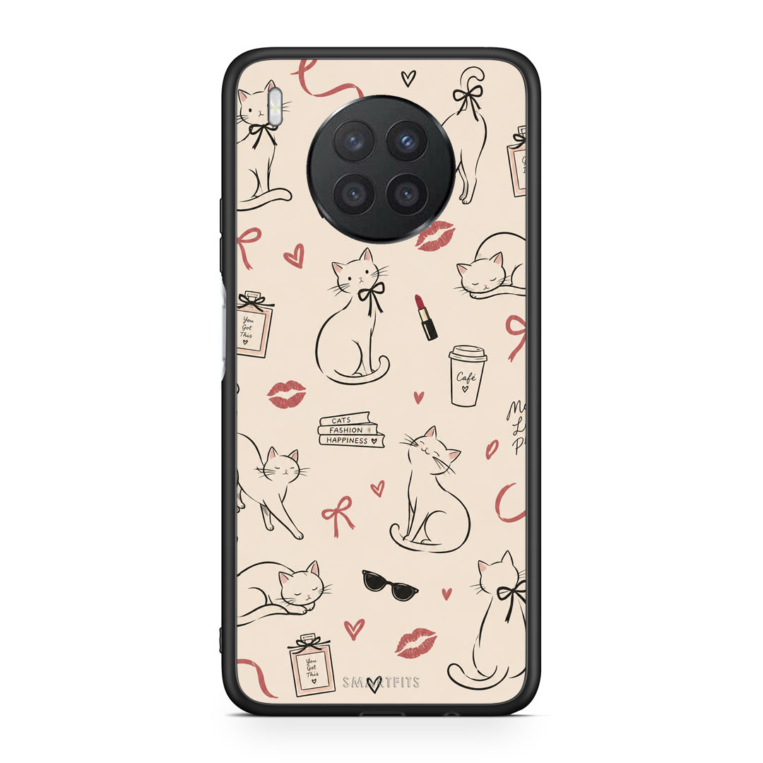 Θήκη Huawei Nova 8i / Honor 50 Lite Minimal Cat and Fashion Doodles on Cream από τη Smartfits με σχέδιο στο πίσω μέρος και μαύρο περίβλημα | Huawei Nova 8i / Honor 50 Lite Minimal Cat and Fashion Doodles on Cream case with colorful back and black bezels