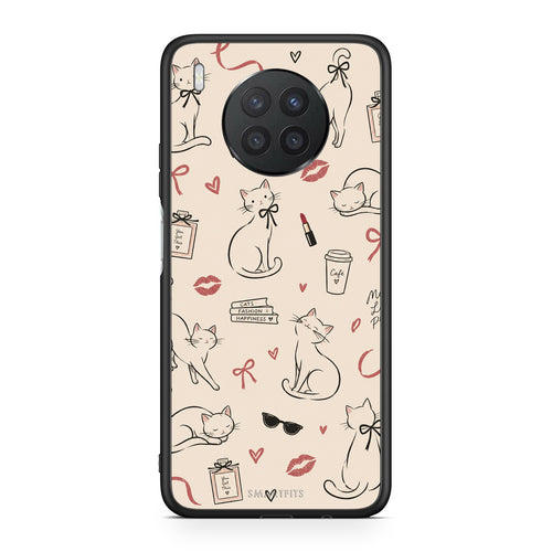 Θήκη Huawei Nova 8i / Honor 50 Lite Minimal Cat and Fashion Doodles on Cream από τη Smartfits με σχέδιο στο πίσω μέρος και μαύρο περίβλημα | Huawei Nova 8i / Honor 50 Lite Minimal Cat and Fashion Doodles on Cream case with colorful back and black bezels