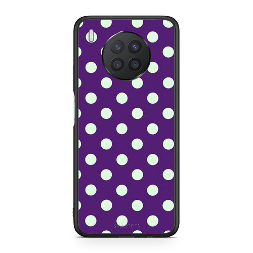 Θήκη Huawei Nova 8i / Honor 50 Lite Mint Polka Dots on Purple από τη Smartfits με σχέδιο στο πίσω μέρος και μαύρο περίβλημα | Huawei Nova 8i / Honor 50 Lite Mint Polka Dots on Purple case with colorful back and black bezels