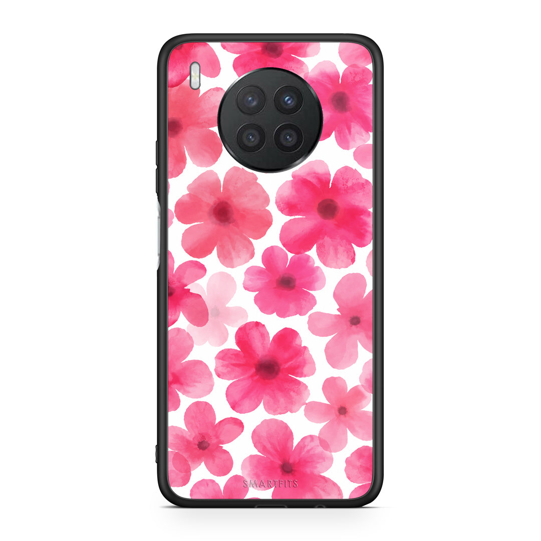 Θήκη Huawei Nova 8i / Honor 50 Lite Pink Watercolour Flowers on White από τη Smartfits με σχέδιο στο πίσω μέρος και μαύρο περίβλημα | Huawei Nova 8i / Honor 50 Lite Pink Watercolour Flowers on White case with colorful back and black bezels