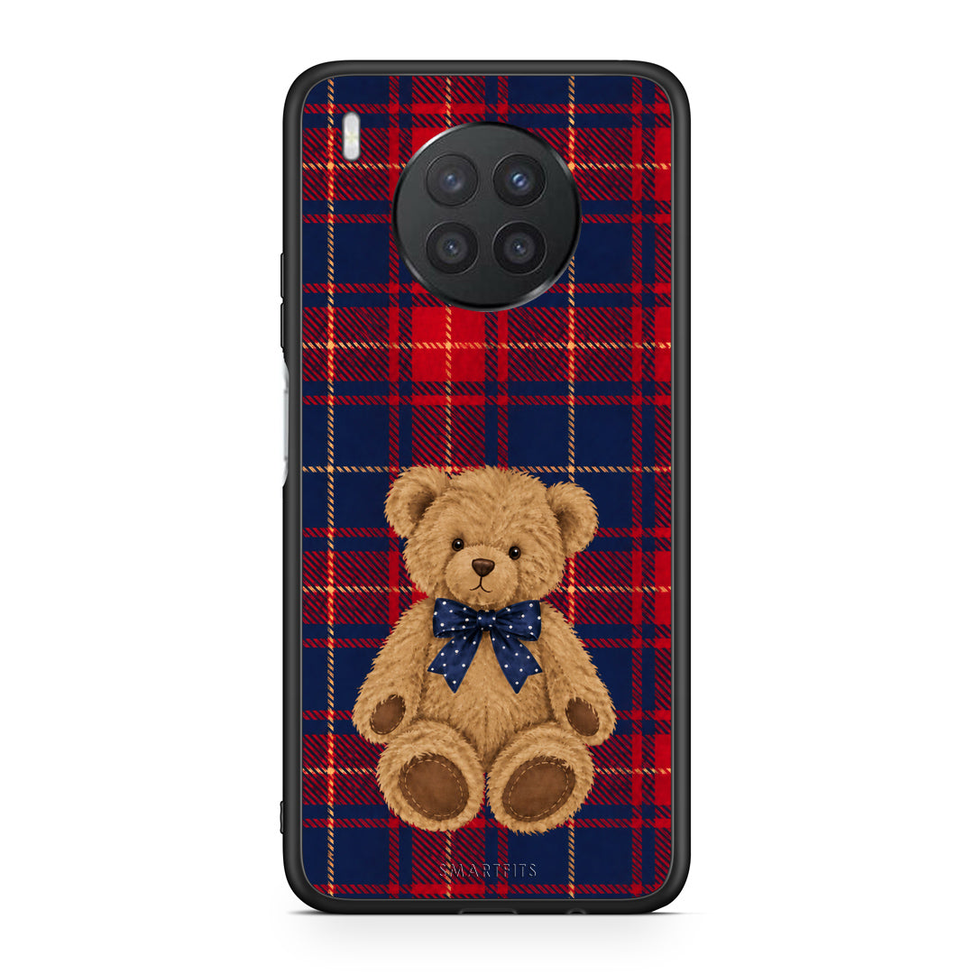 Θήκη Huawei Nova 8i / Honor 50 Lite Teddy Bear on Red and Navy Tartan από τη Smartfits με σχέδιο στο πίσω μέρος και μαύρο περίβλημα | Huawei Nova 8i / Honor 50 Lite Teddy Bear on Red and Navy Tartan case with colorful back and black bezels