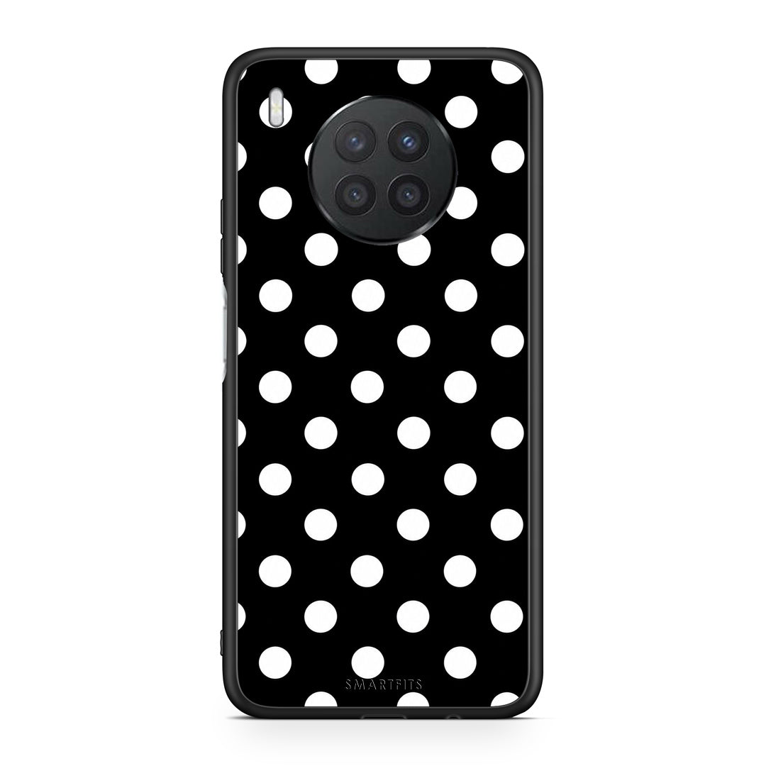 Θήκη Huawei Nova 8i / Honor 50 Lite White Polka Dots on Black από τη Smartfits με σχέδιο στο πίσω μέρος και μαύρο περίβλημα | Huawei Nova 8i / Honor 50 Lite White Polka Dots on Black case with colorful back and black bezels