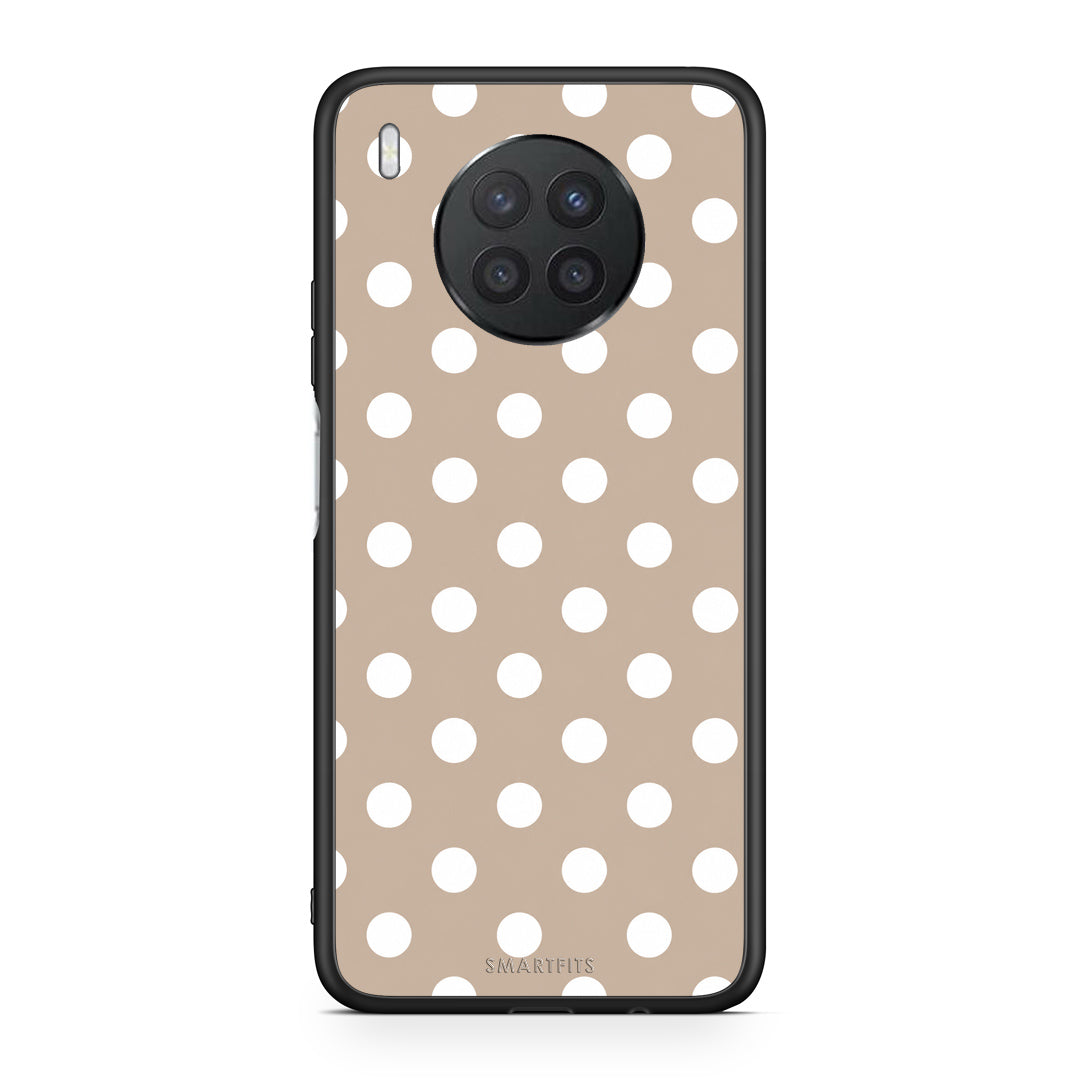Θήκη Huawei Nova 8i / Honor 50 Lite White Polka Dots on Taupe από τη Smartfits με σχέδιο στο πίσω μέρος και μαύρο περίβλημα | Huawei Nova 8i / Honor 50 Lite White Polka Dots on Taupe case with colorful back and black bezels
