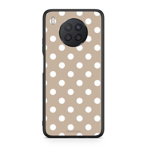 Θήκη Huawei Nova 8i / Honor 50 Lite White Polka Dots on Taupe από τη Smartfits με σχέδιο στο πίσω μέρος και μαύρο περίβλημα | Huawei Nova 8i / Honor 50 Lite White Polka Dots on Taupe case with colorful back and black bezels
